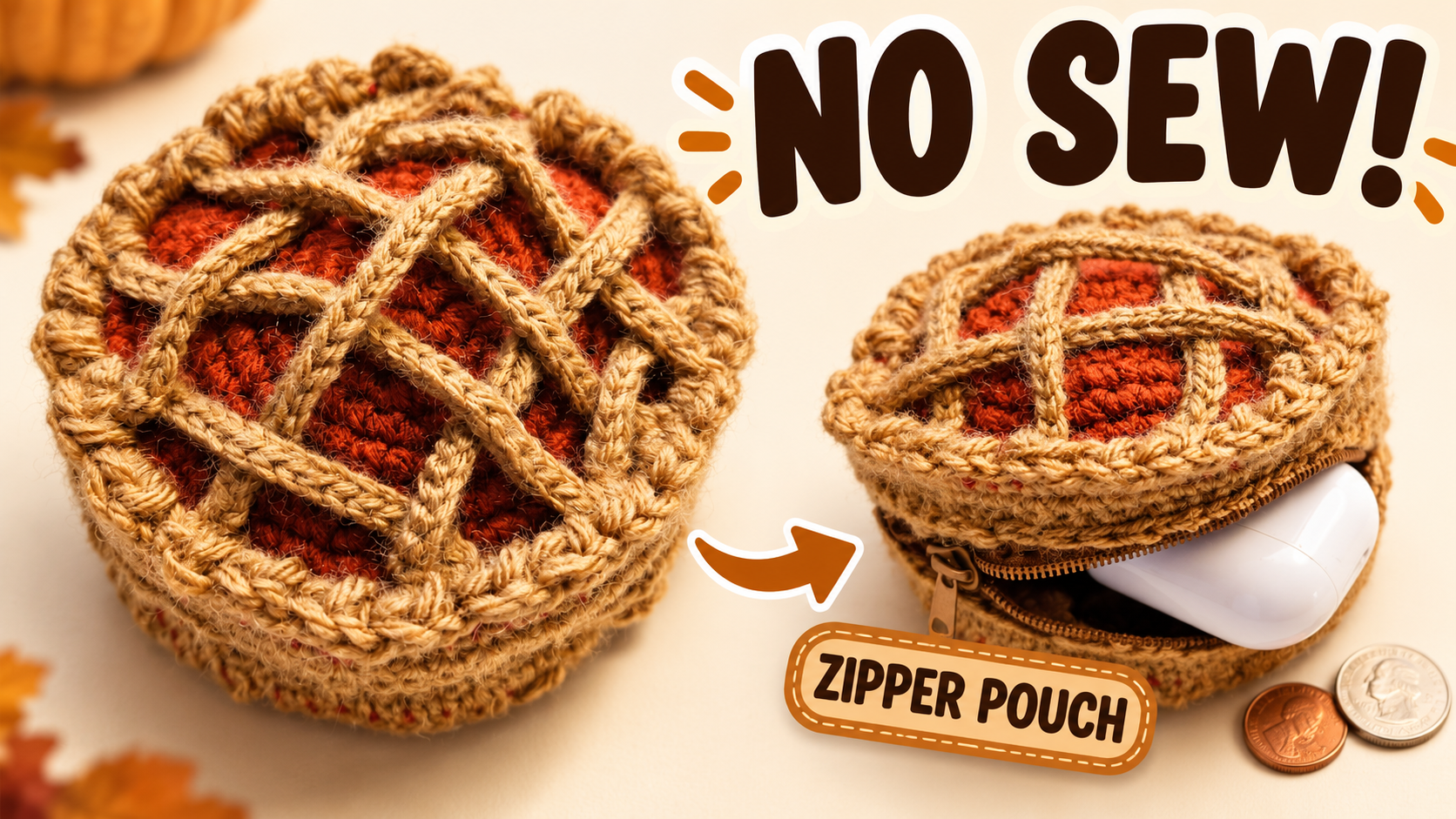 No-Sew Crochet Pumpkin Pie Pouch 🥧