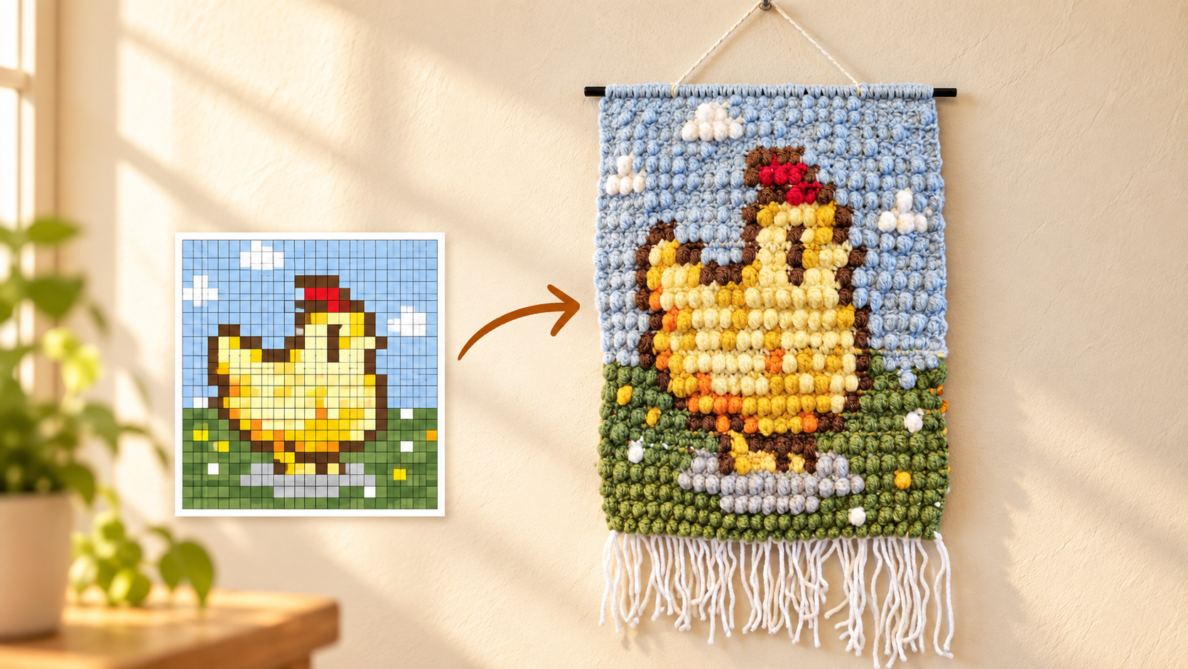 How to Crochet Bobble Pixel Art: Stardew Valley Chicken Wall Hanging