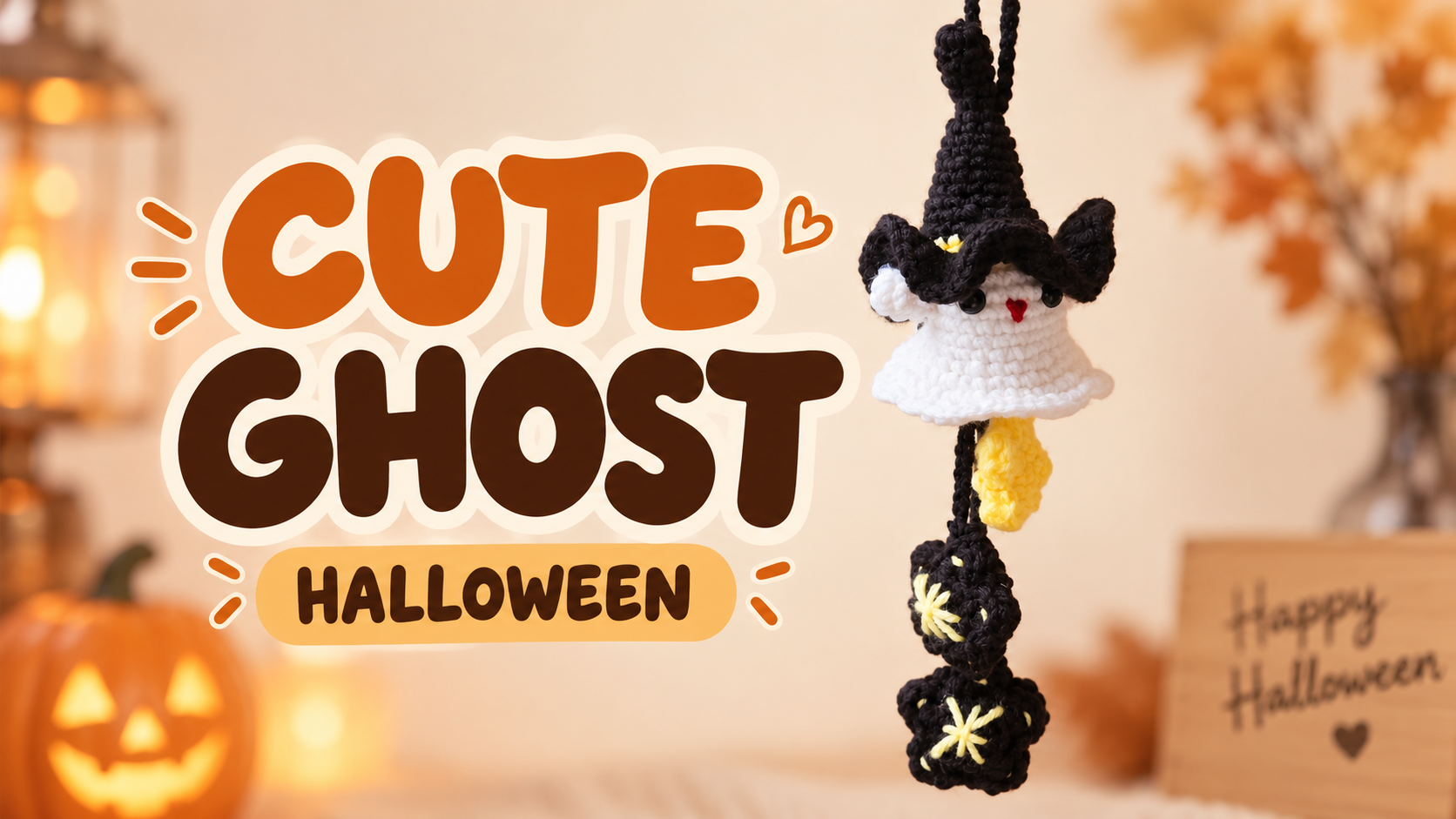 Crochet Ghost with Witch Hat | Cute Halloween Hanging Decoration