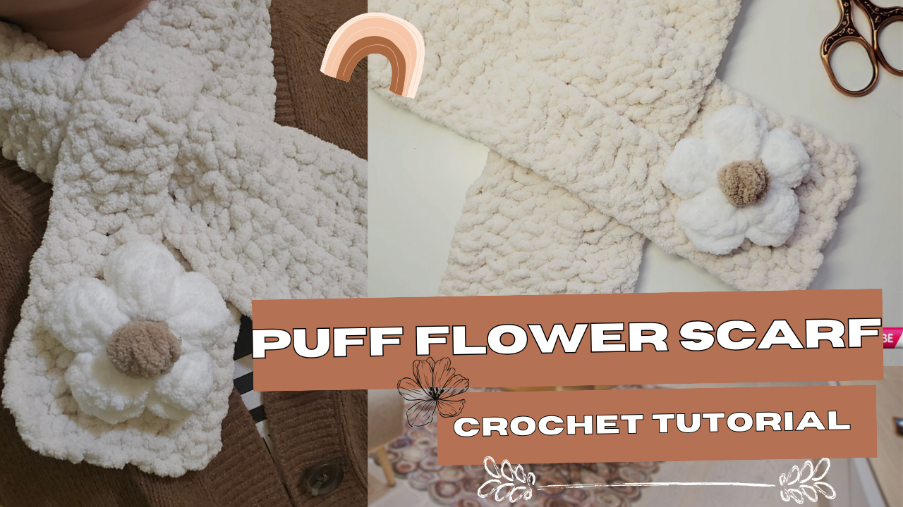 Crochet Puff Flower Scarf | A Cozy Handmade Gift project