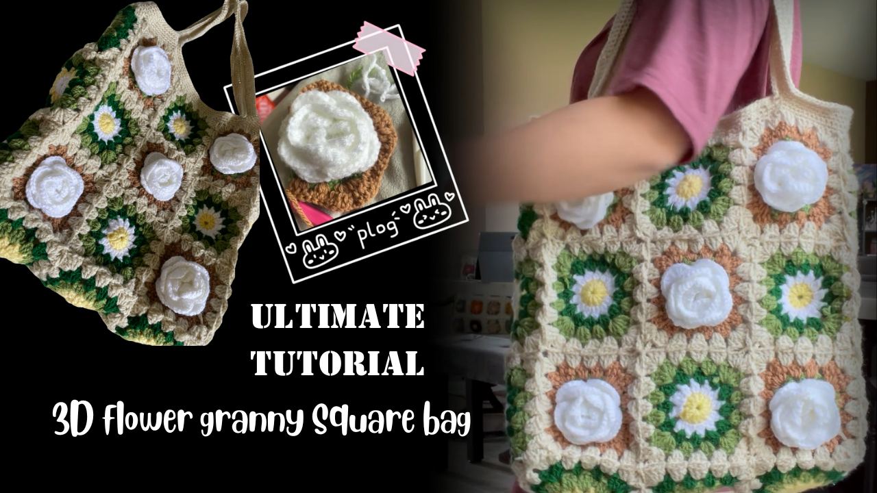 3D Flower Granny Square Bag | Crochet Tote Tutorial project