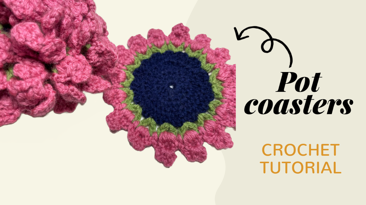 Crochet Flower Coaster with Raised Pink Petals project